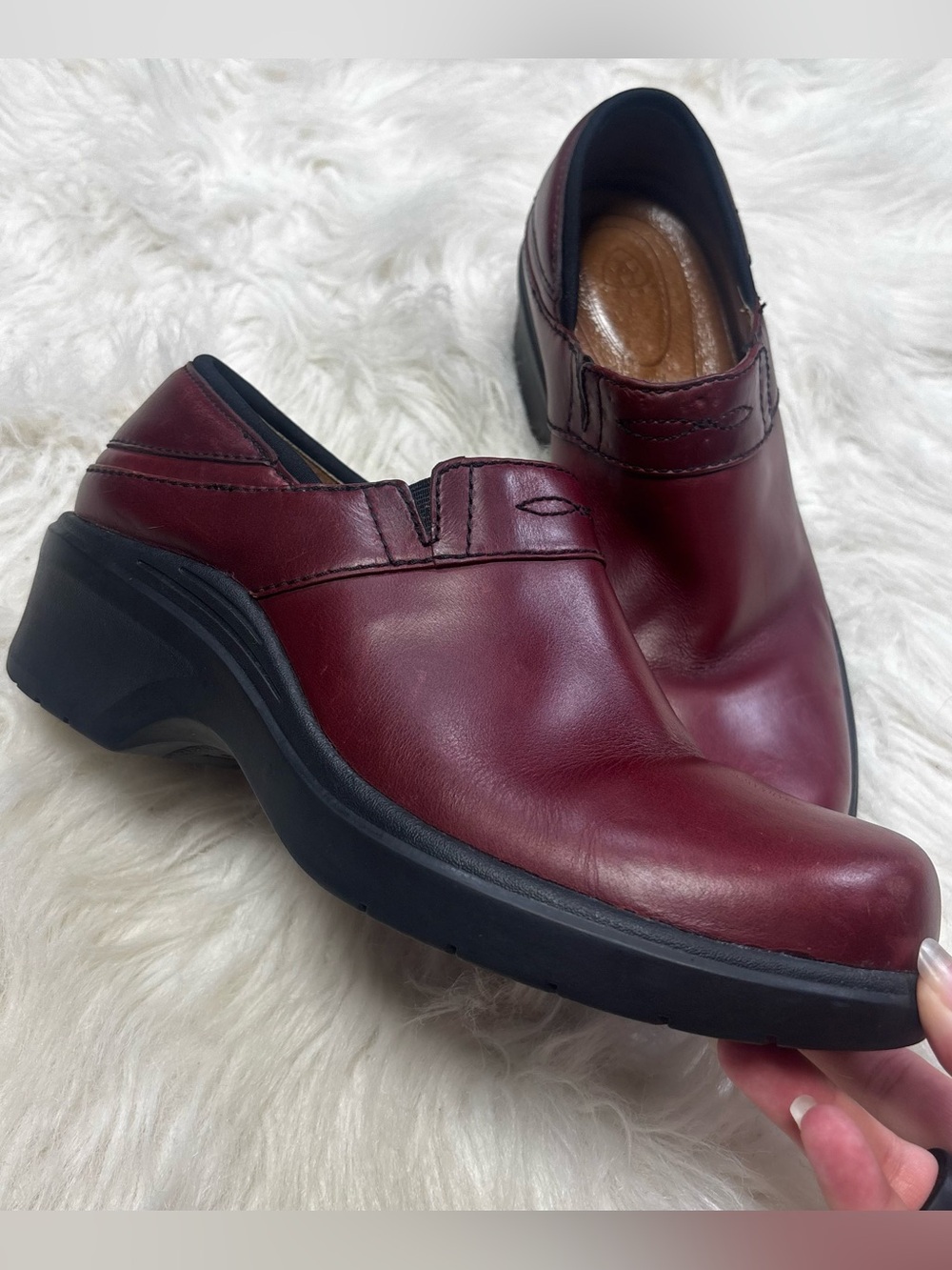 Ariat Burgundy Leather Slip-On Chunky Clog Shoes size Women’s 8.5